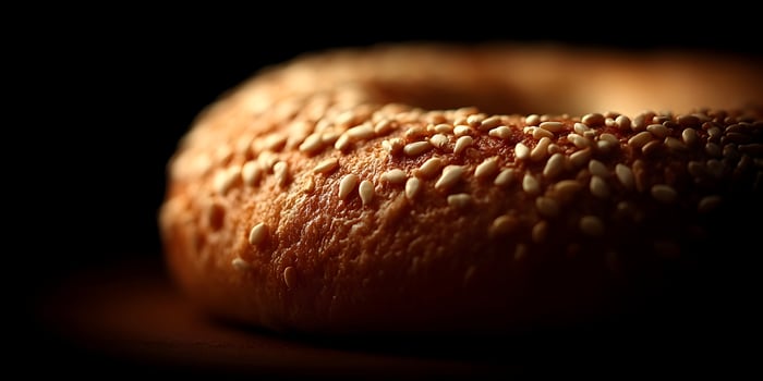 Closeup of Sesame Seed Bagel Bread Bakery Food Photography photo
