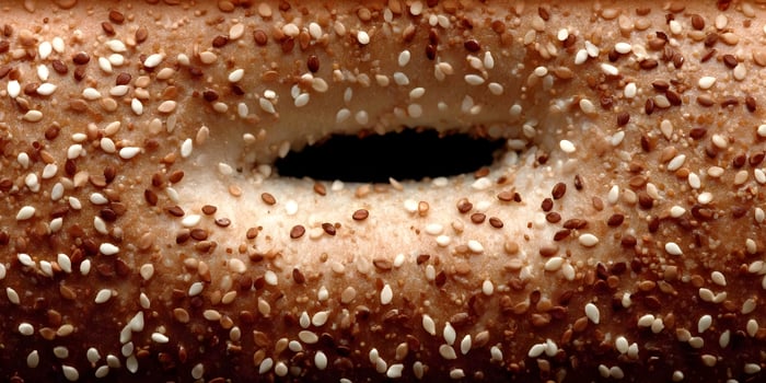 Closeup view of everything bagel seeds and texture photo