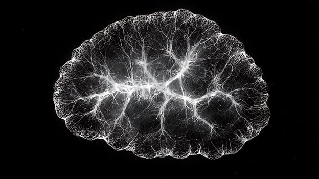 Abstract Bioluminescent Network Structure on Black Background. photo