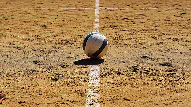 Volleyball on a Sandy Court Ready for Play. photo