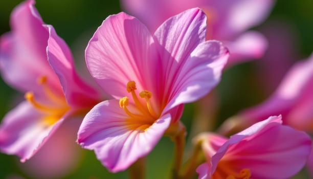 close up view of a dainty freesia blossom, each petal stretching upward with radiant color. photo