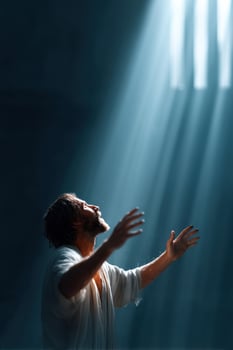 Inspiring illustration of Jesus calling Simon Peter with radiant light and dynamic expressions photo