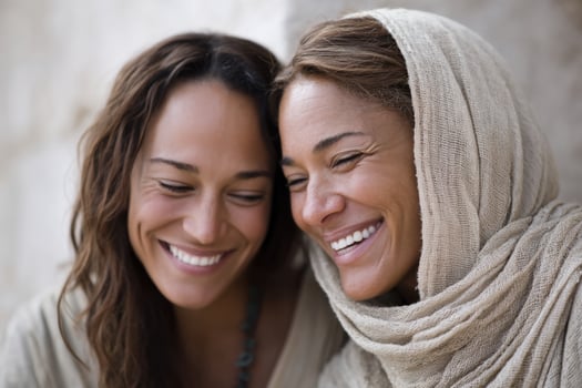 Joyful expressions of Ruth and Naomi showcasing their strong bond and unwavering loyalty in a close-up moment photo