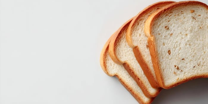 Three Slices Wheat Bread White Background Food Photography photo