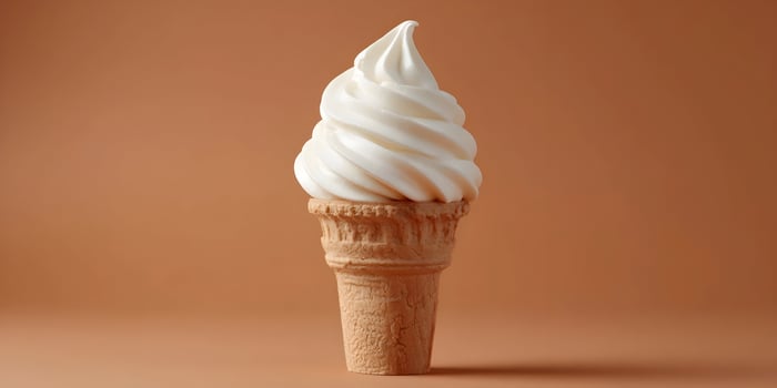 Soft Serve Ice Cream Cone on Brown Background Delicious Creamy Dessert Treat photo