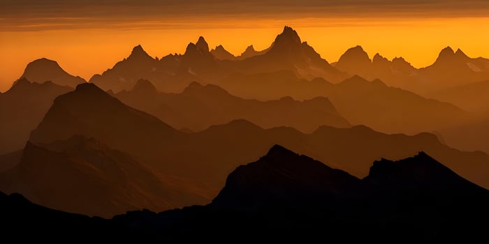 Golden Hour Mountain Range Silhouette Dramatic Sunrise Landscape photo
