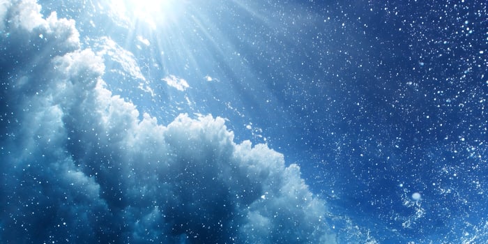 Underwater Scene Sunbeams Blue Sky Clouds Bubbles photo