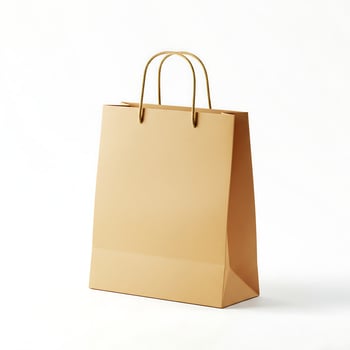 Brown Kraft Paper Shopping Bag Mockup with Handles on White Background photo