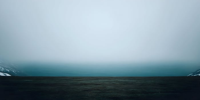 Misty Ocean View Green Landscape Snowy Mountains Foggy Seascape photo