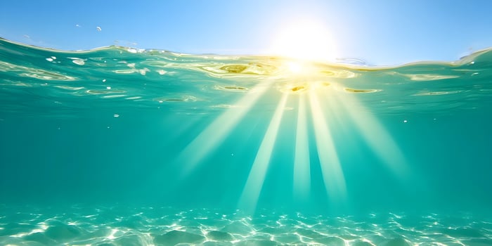 Underwater Ocean Scene Sunlight Rays Teal Water Summer Beach photo