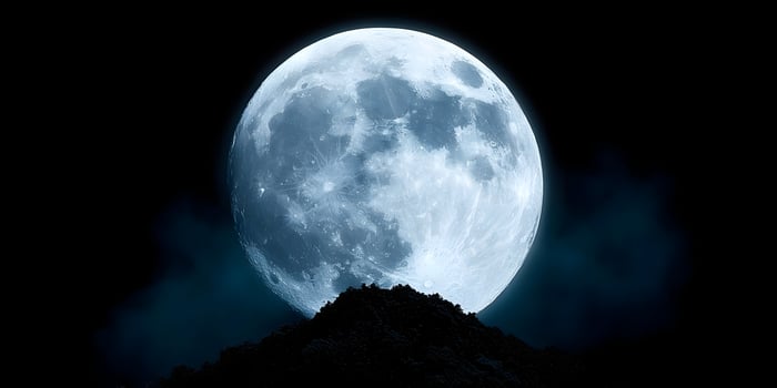 Full Moon Over Dark Mountain Night Sky Scene photo