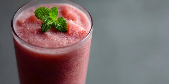 Refreshing Watermelon Smoothie in Glass with Mint Garnish Closeup photo