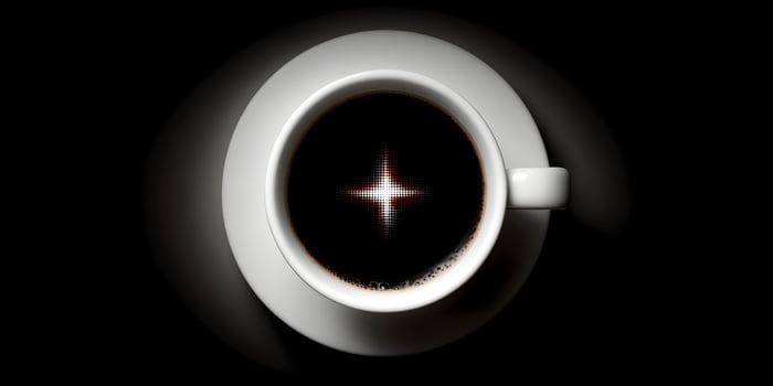 Top View Coffee Cup Dark Background Cross Symbol photo