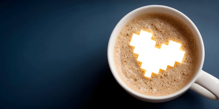 Pixel Heart Coffee Cup Cappuccino Foam Art photo