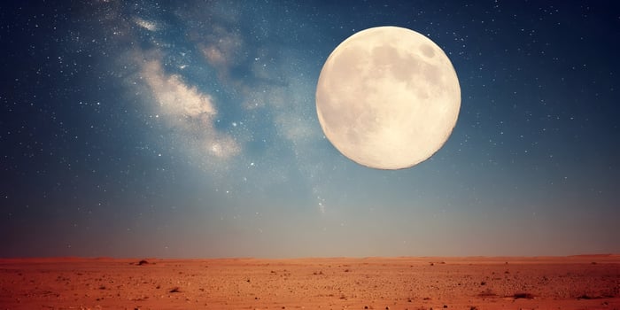 Full Moon over Desert Landscape at Night with Milky Way Galaxy photo