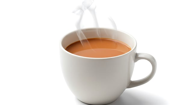 Steaming Cup of Tea or Coffee on White Background Ready to Drink photo