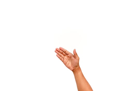 Hand Reaching Up Isolated on White, Concept of Offering Support, Help or Receiving Something, Ready for Product Placement or Graphic Addition photo