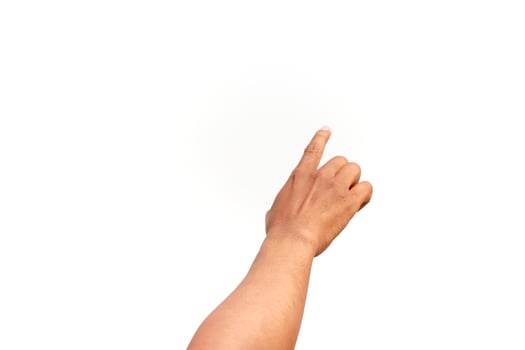 Hand pointing on a white background, symbolizing interaction or selection in a digital context photo