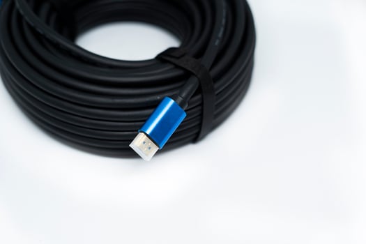 Standard type of HDMI connector and cable isolated on white background photo