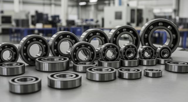 Precision polished steel ball bearings of various sizes in an industrial setting photo