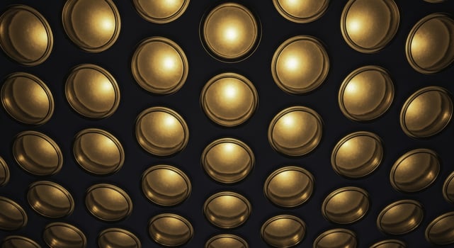Modern abstract pattern of illuminated golden circular elements on a dark background photo