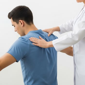 Ttherapist giving a back massage to a male patient for pain relief photo