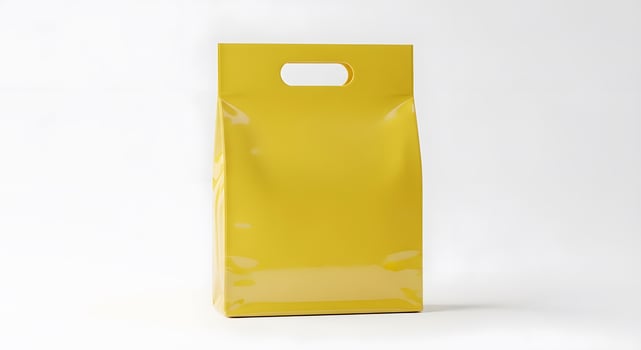 Yellow Packaging Bag Mockup for Branding Presentations, Clean Product Bag Template Against White Background photo