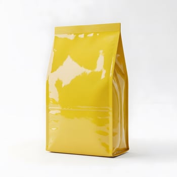 Blank Yellow Shiny Product Packaging Mockup for Food or Beverage Brand Promotion, Eye-Catching Yellow Package Design for a Unique Product in a Retail Environment photo