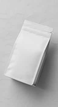 Clean White Stand-Up Pouch Mockup for Branding and Packaging Design Presentation, Modern Food Packaging Mockup with Zipper Closure on Textured Background photo