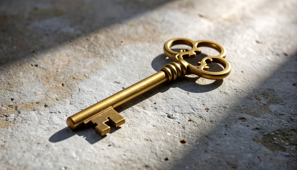 Broken Brass Key On Concrete photo