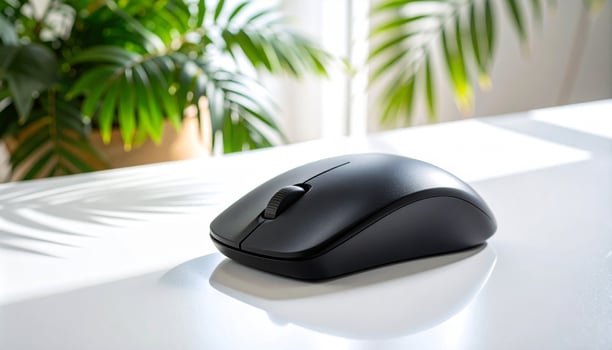 Matte Black Wireless Mouse On White Desk photo