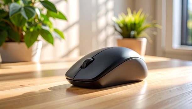 Matte Black Vertical Ergonomic Mouse On Wood photo