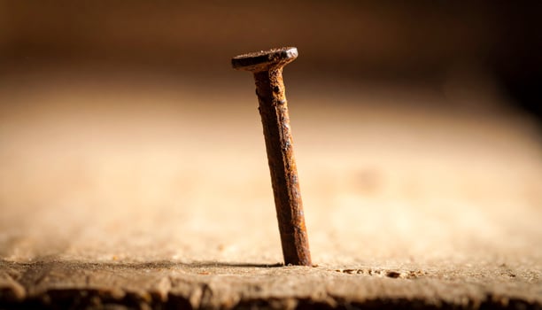 Rusty Nail On Cardboard photo