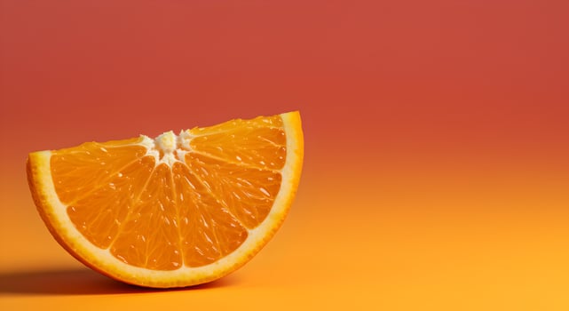Glowing orange slice rests on vibrant coral to yellow gradient. photo