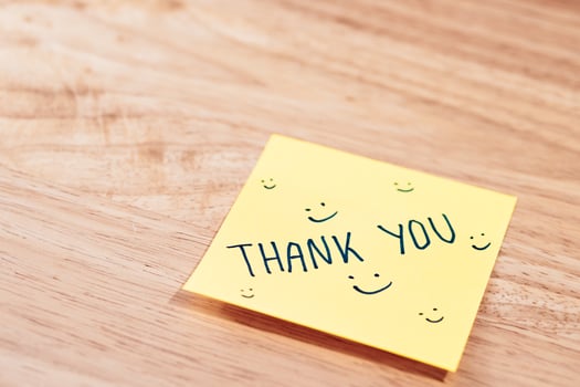 Positive affirmation note home office image cozy environment close-up view gratitude concept photo