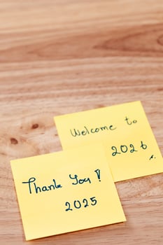 Thank you 2025 and Welcome to 2026 notes creative ideas to welcome the new year home office stationery inspirational photo