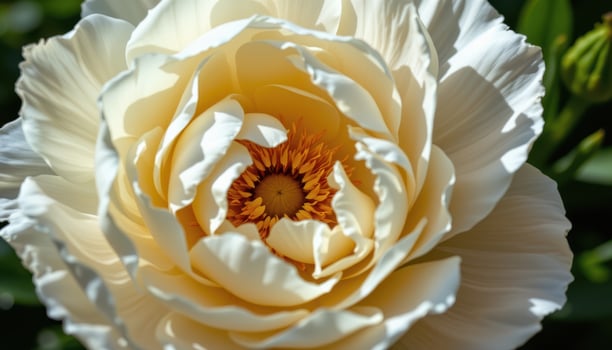 close up view of a creamy white peony surrounded by gentle shadows and quiet stillness. photo