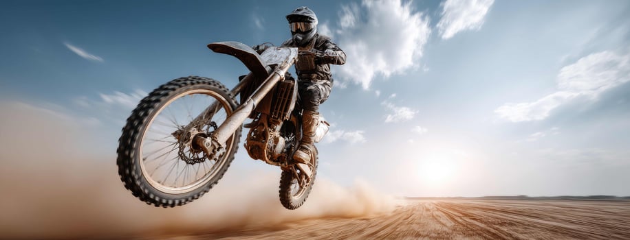 Motocross rider on dirt bike in the air photo