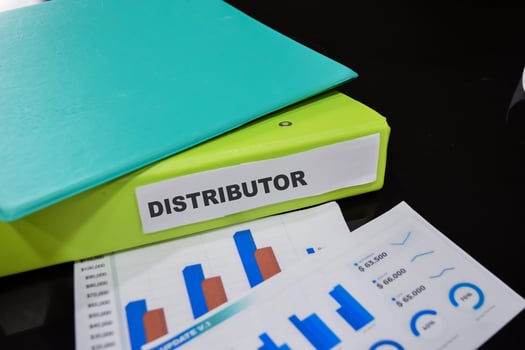 Folders with the label Distributor. Business management concept photo