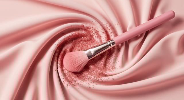 Pink Makeup Brush on Swirling Silk with Sparkling Glitter Detail photo