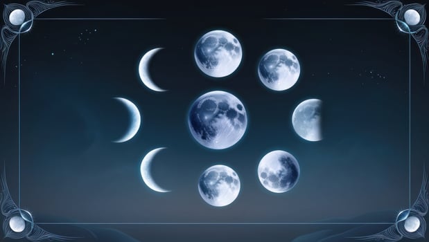 Moon phases in a frame with a blue background photo