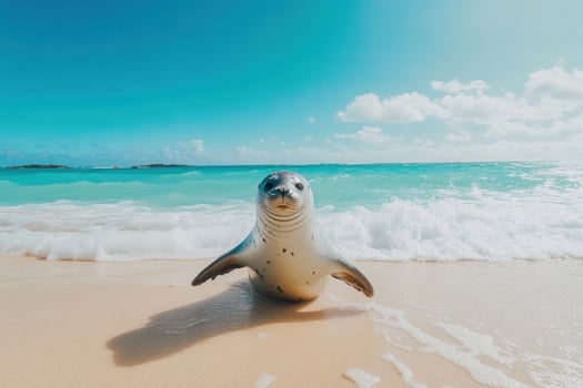 A playful seal pup on a sunny beach photo