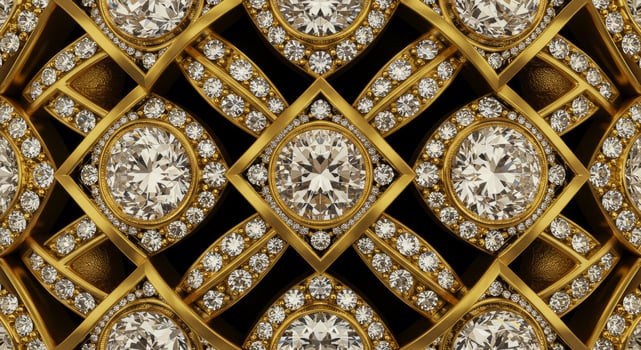 Gold and Diamond Geometric Pattern Close up of luxurious jewelry design featuring large and small diamonds set in gold photo