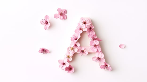 Alphabet A typeface decorated with pink flower copyspace photo
