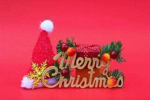merry christmas with santa claus hat and new year gift with decoration for pattern and background photo