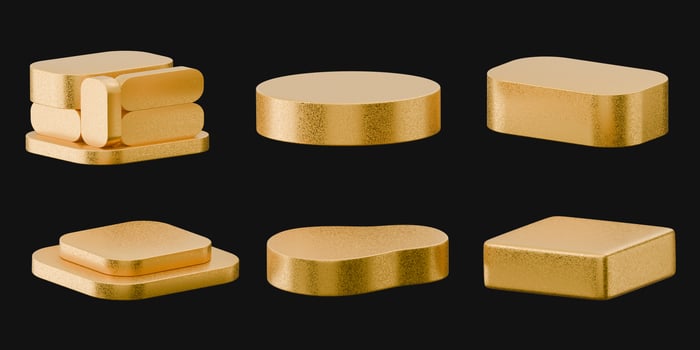 Gold podium set pack isolated background 3d rendering photo
