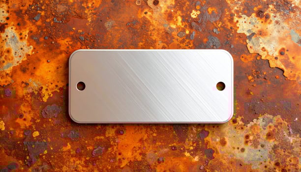 Brushed Metal Tag On Rusted Steel photo