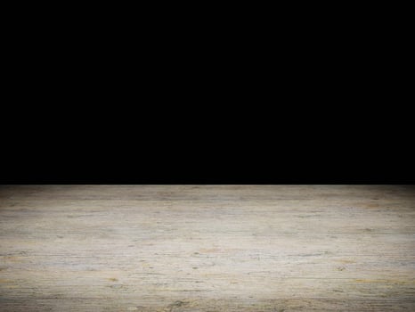 Bright wooden surface with intricate patterns set against an empty black background. photo