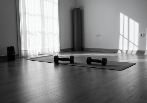 A black and white photo of a gym room