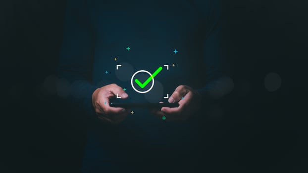 Quality Assurance Concept, Quality Checklist, Businessman Checking Electronic Documents on Digital Documents, Paperless Office, Quality Assurance and Guarantee Digital Forms Online photo